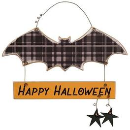 BreeBe - *Happy Halloween Plaid Bat Sign - Multicolor