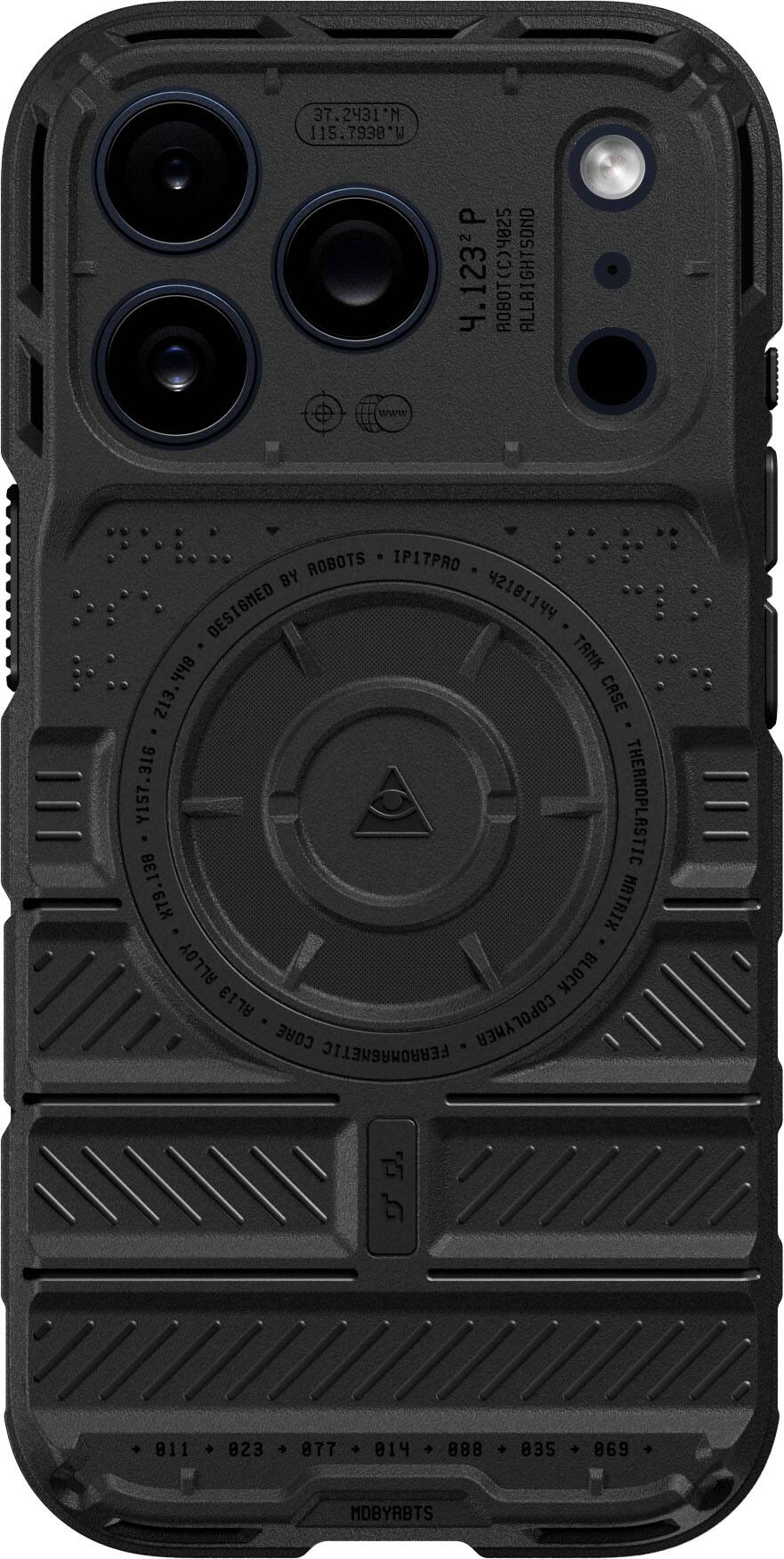 37.2431°N  
115.7938°W  

P 2  
4.123'P  
0BOT(C)4825  
(C) ALLRIGHTS  
ROBOT  
www.ROBOTS  
IP1TPRO  
Y8  
DESIGNED  
42181144  
448  
TAMK  
213.448  
213  
CASE  
9TE  
Y157.316  
Y157  
THERMOPLASTIC  
8ET  
X79.138  
X79  
MATRIX  
ALLOY  
BL  
BLOCK  
AL13  
CORE  
COPOLYMER  
FERROMAGNETIC  

011 823 877 014 088 035 069  
MDBYRBTS