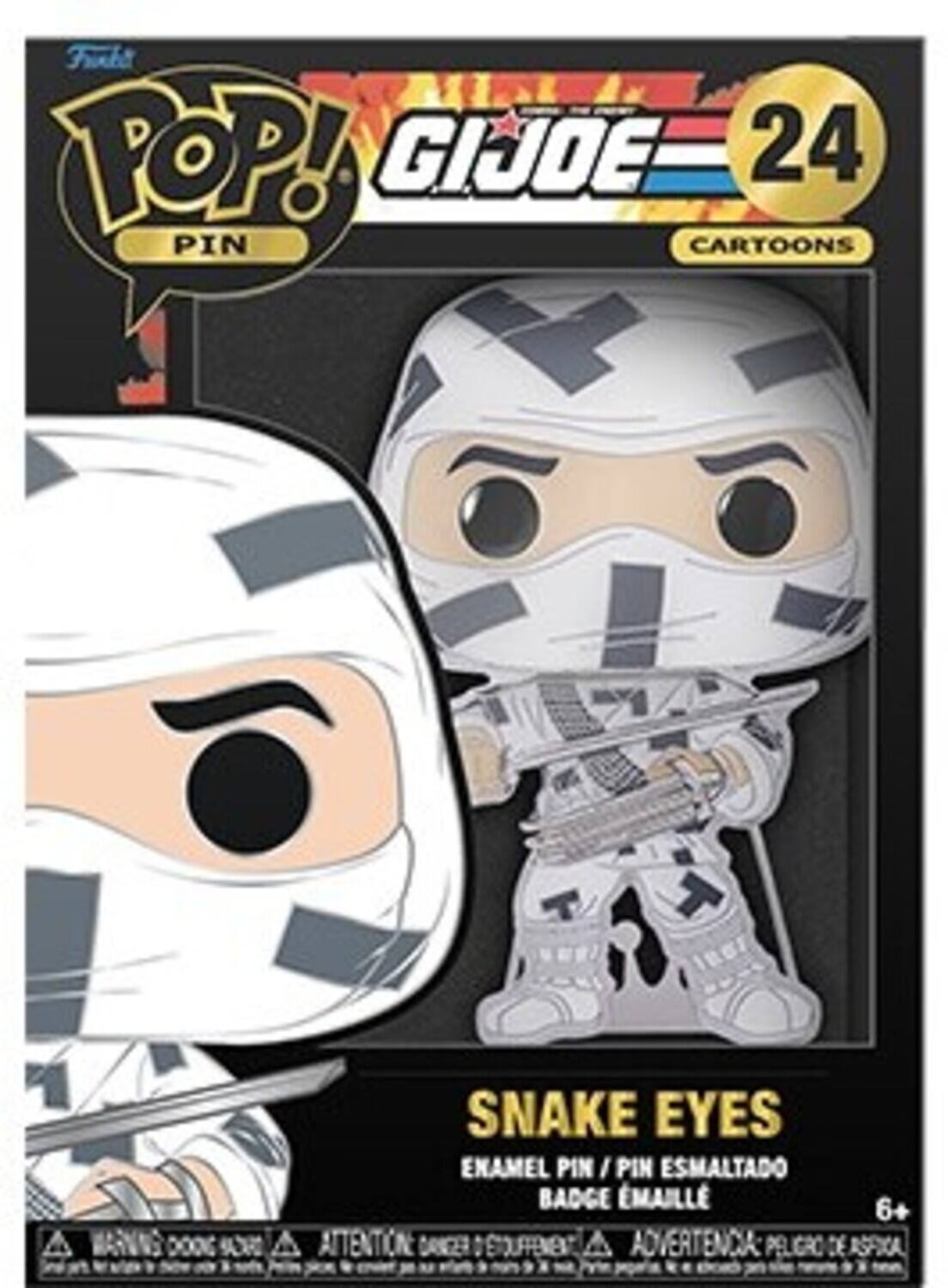 Frmbt POP! GIJOE 24 PIN CARTOONS T SNAKE EYES ENAMEL PIN / PIN ESMALTADO BADGE ÉMAILLÉ 6+ GA 000G 9R A ATTENTION DTOUFFEMENT A ADVERTENCIA PELIGRO DE ASPA