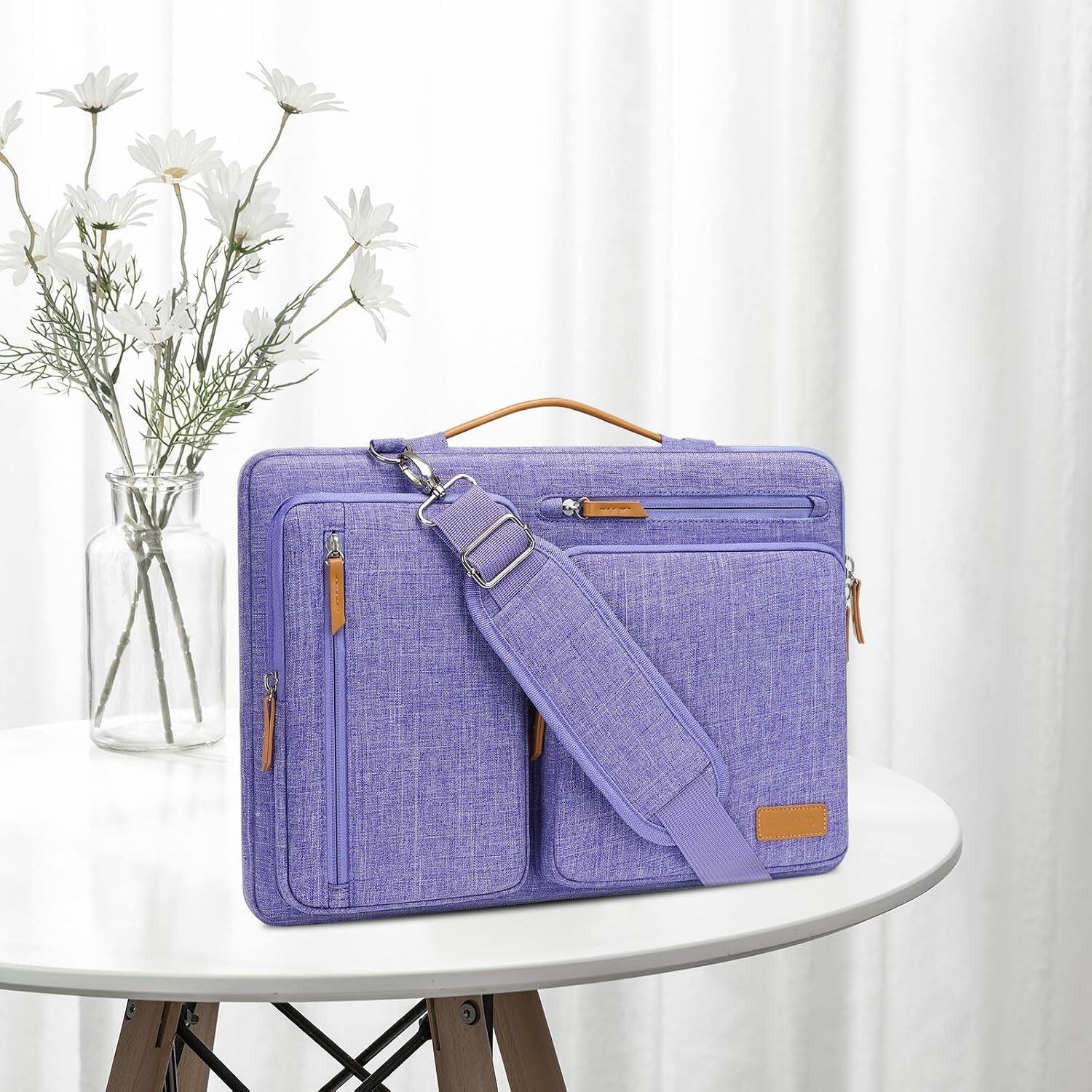 Left. mosiso - 360 Protective Laptop Shoulder Bag 13-13.3 inch for MacBook Pro 14 HP Dell Lenovo Asus Notebook - Purple.