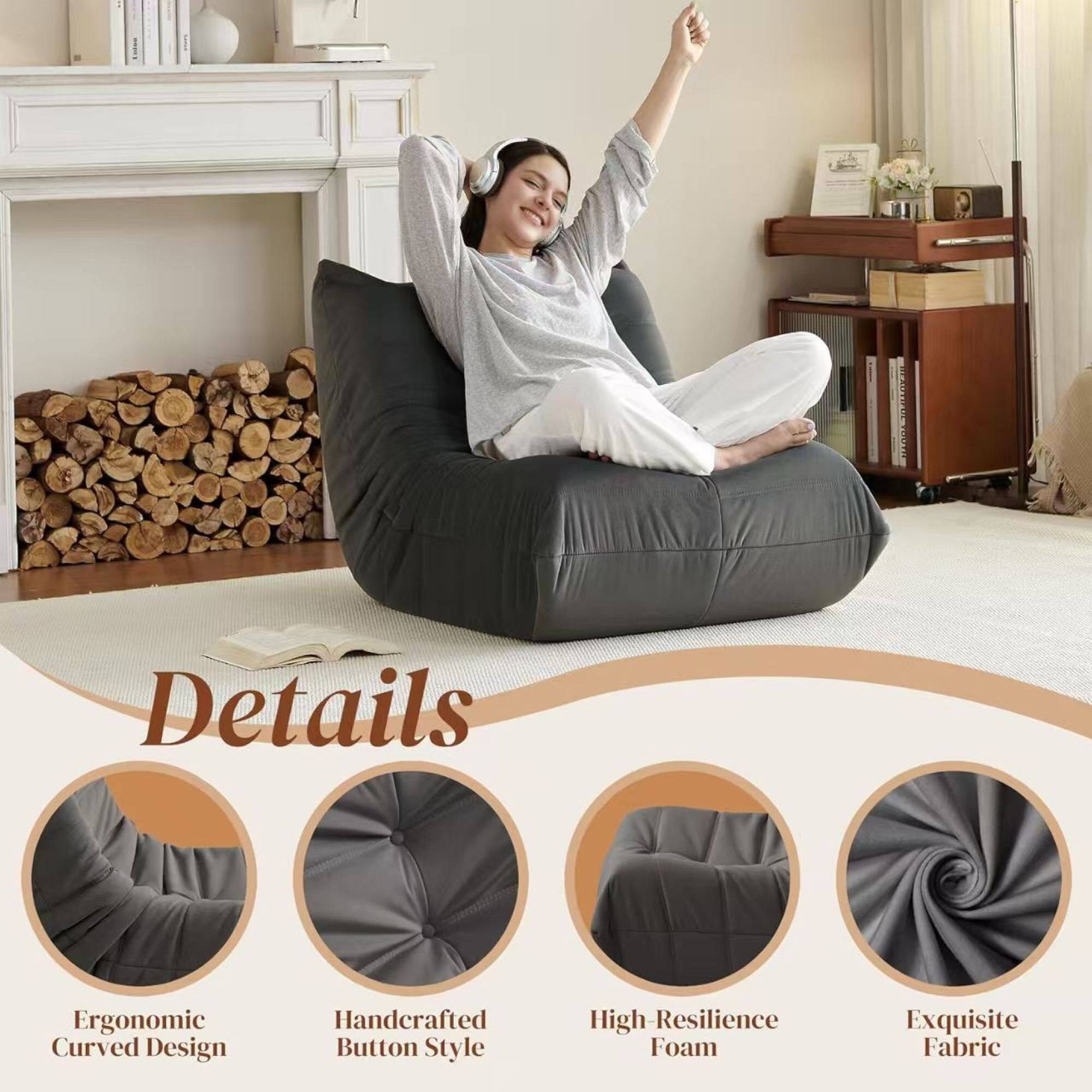 Details  
Ergonomic Curved Design  
Handcrafted Button Style  
High-Resilience Foam  
Exquisite Fabric