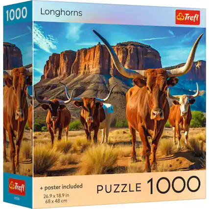 1000 Longhorns
Trefl 99280
+ poster included
PUZZLE 1000
26.9 x 18.9 in
68 x 48 cm