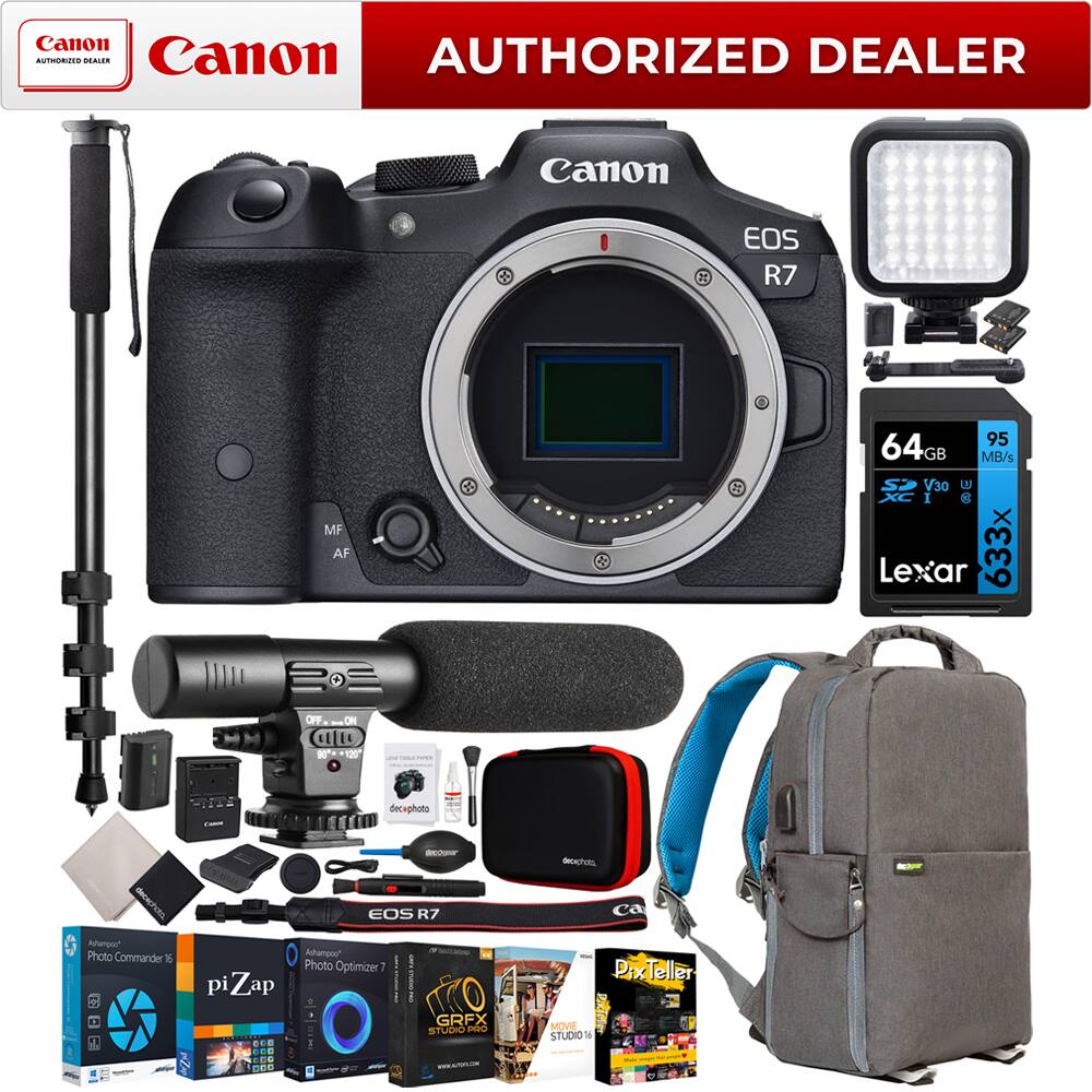 Canon - EOS R7 Mirrorless APS-C Camera with 4K Video 32.5MP CMOS Sensor Body Bundle