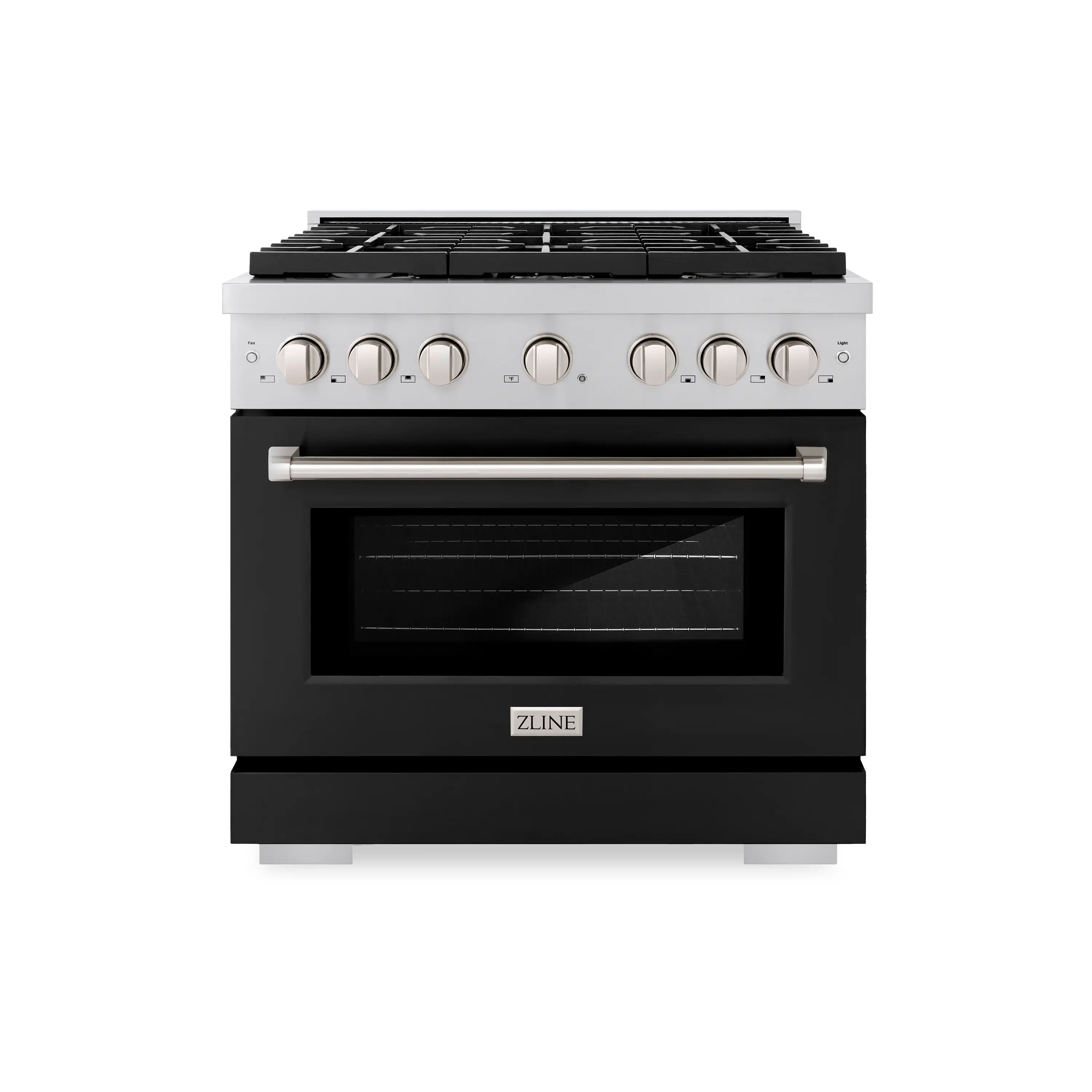 ZLINE - 36" Paramount Dual Fuel Range with 6 Burners and Convection Oven (SDR-BLM-36) - Satin Steel/Black Matte