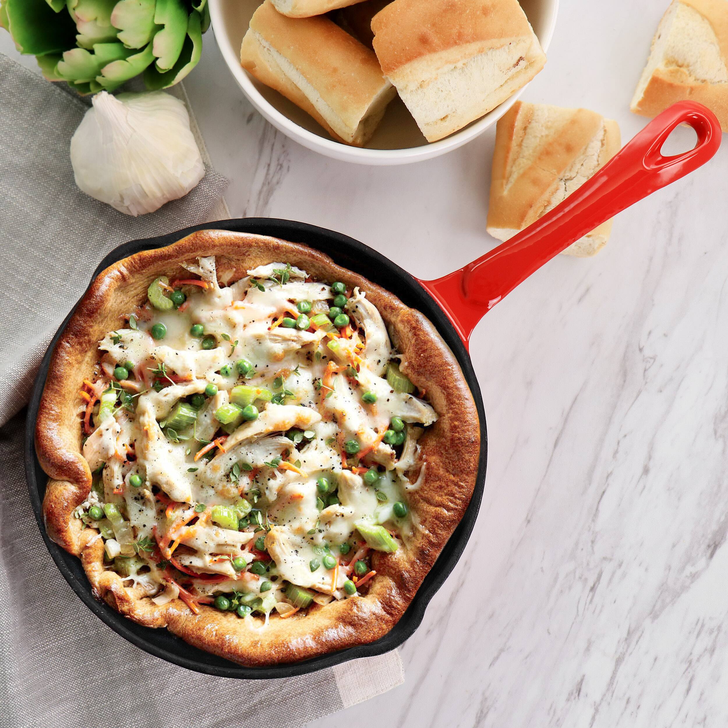 Alt View 6. Mega Chef - MegaChef Enameled Round 8 Inch PreSeasoned Cast Iron Frying Pan in Red - Red.