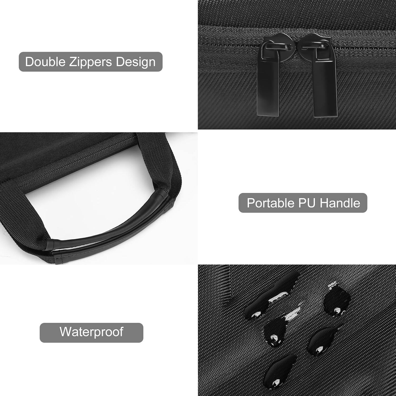 Double Zippers Design  
Portable PU Handle  
Waterproof