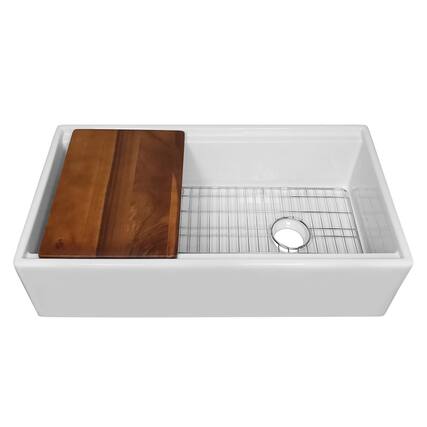 Front. Whitehaus - Collection 36" Reversible Single Bowl Fireclay Sink Set - White.