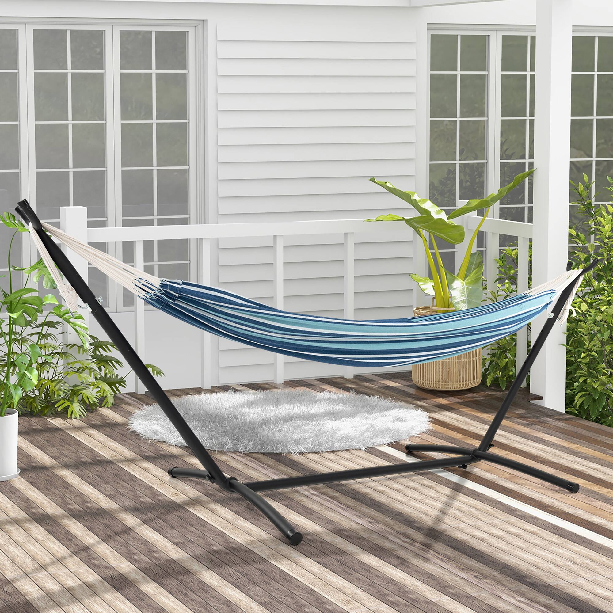 Alt View 1. Gymax - Gymax Portable Indoor Outdoor 2-Person Double Hammock Set w/ Stand and Carrying Cases - Blue.