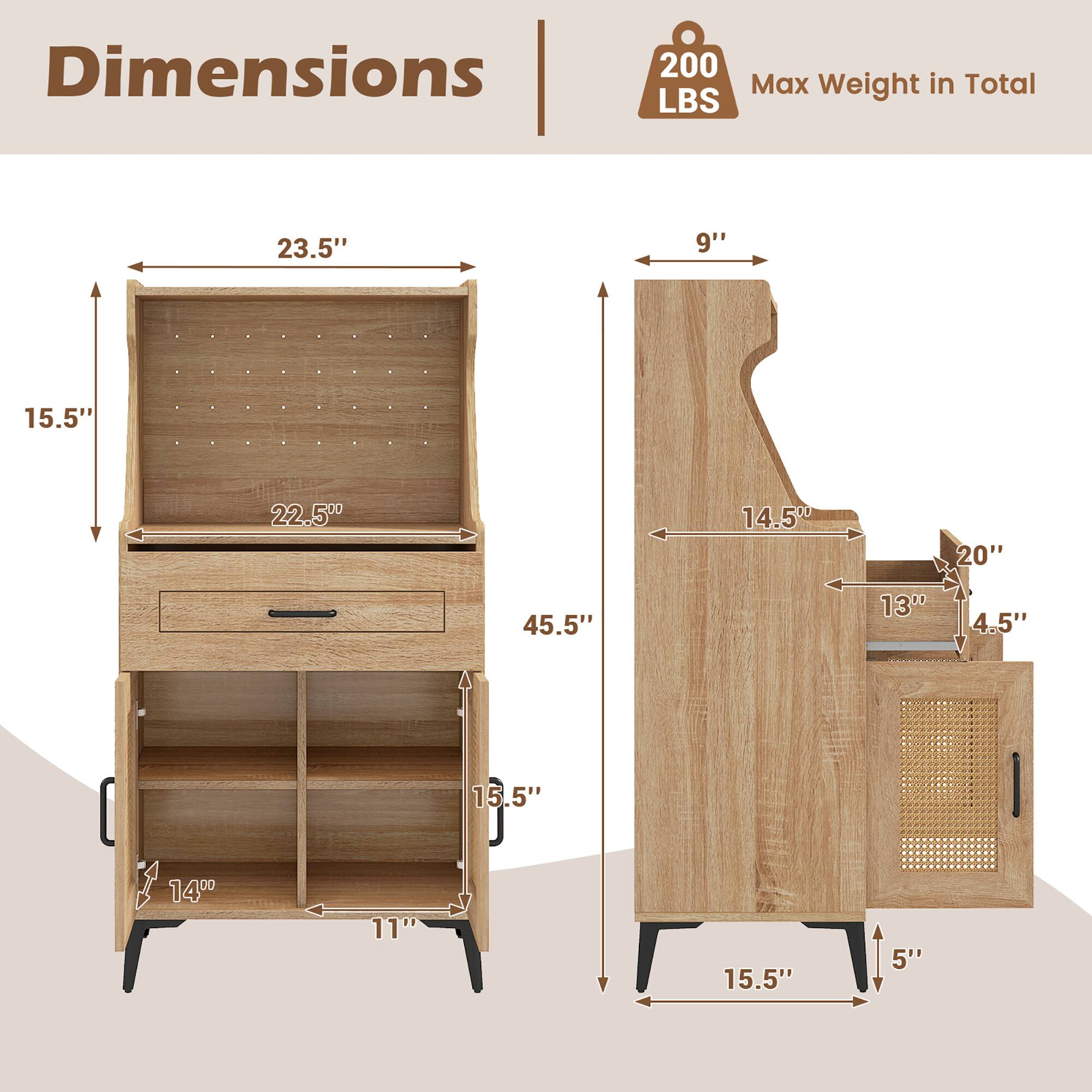 Dimensions  
23.5" x 15.5" x 22.5"  
9" x 14.5" x 45.5"  
13" x 20" x 4.5"  
11" x 14" x 15.5" x 5"  

Max Weight in Total: 200 LBS