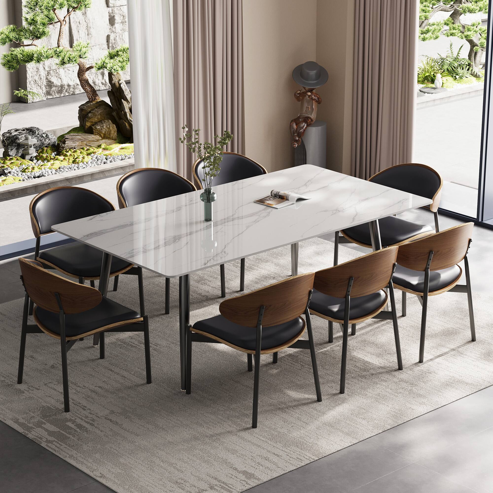 Alt View 1. luck idea - 70.8" Long dining table, Sintered stone top, Metal legs - Bright White.