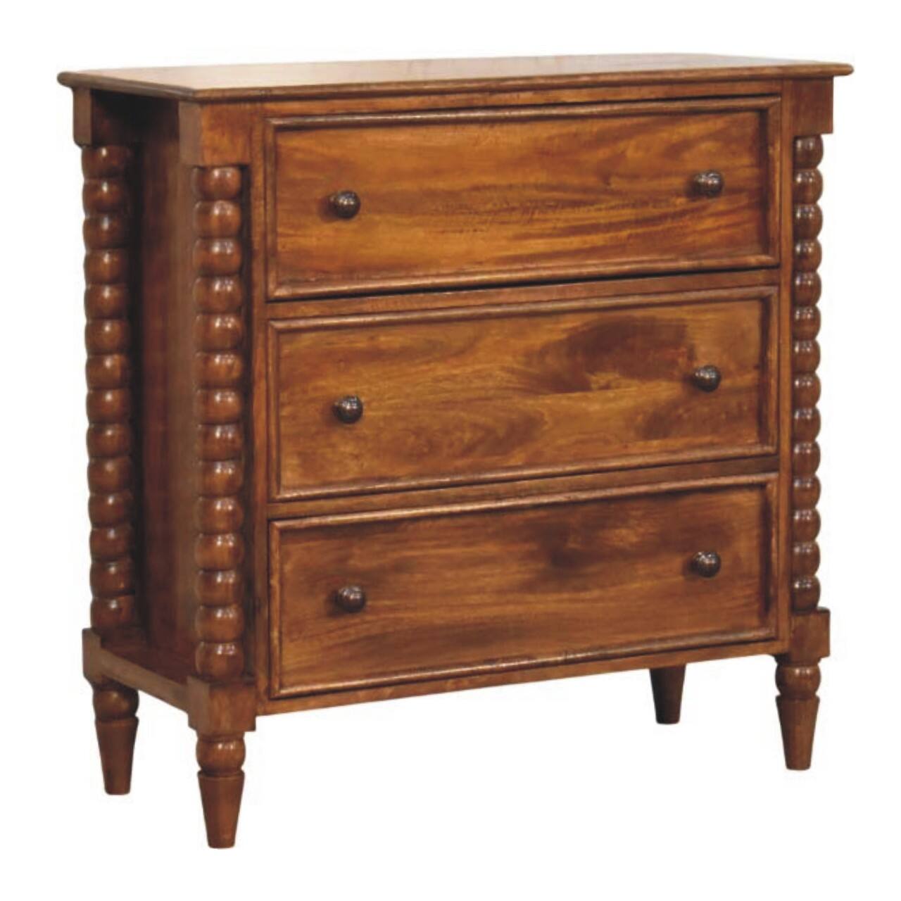 Left. Artisan Furniture - Artisan Furniture Solid Wood Spindle Three Drawer Chest, Brown - Brown.