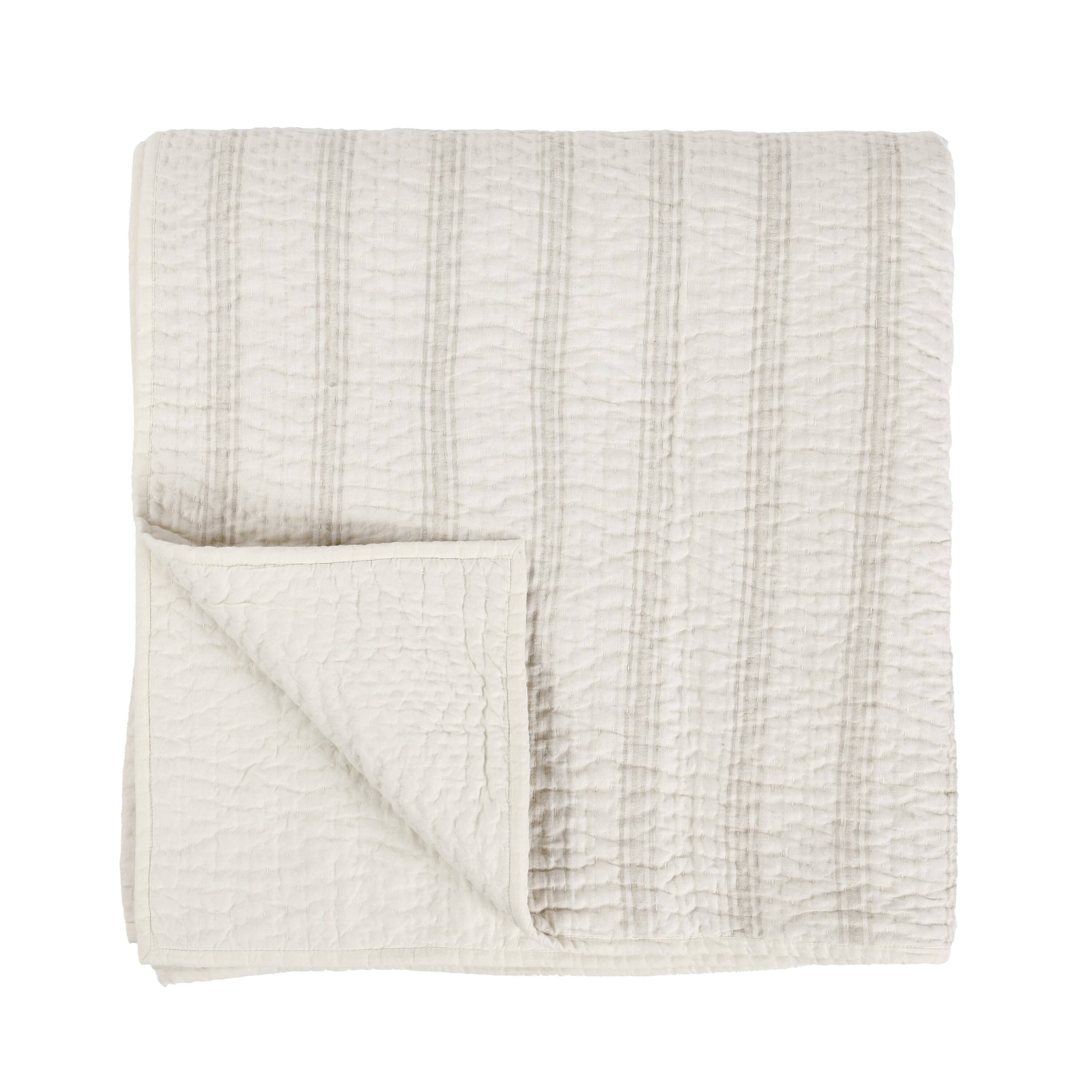 Front. Manhattan Lane - Teno King Size Quilt, 2 Tone Striped Design,Cotton Premium Linen - Beige, Brown.