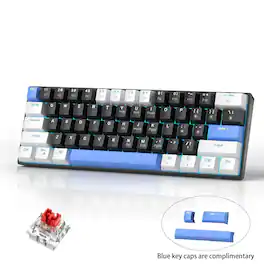 MageGee - 60% Mechanical Gaming Keyboard,White Black Blue Linear Red Switch, Detachable Type-C Cable Mini Keyboard with Blue LED - Black/White/Blue