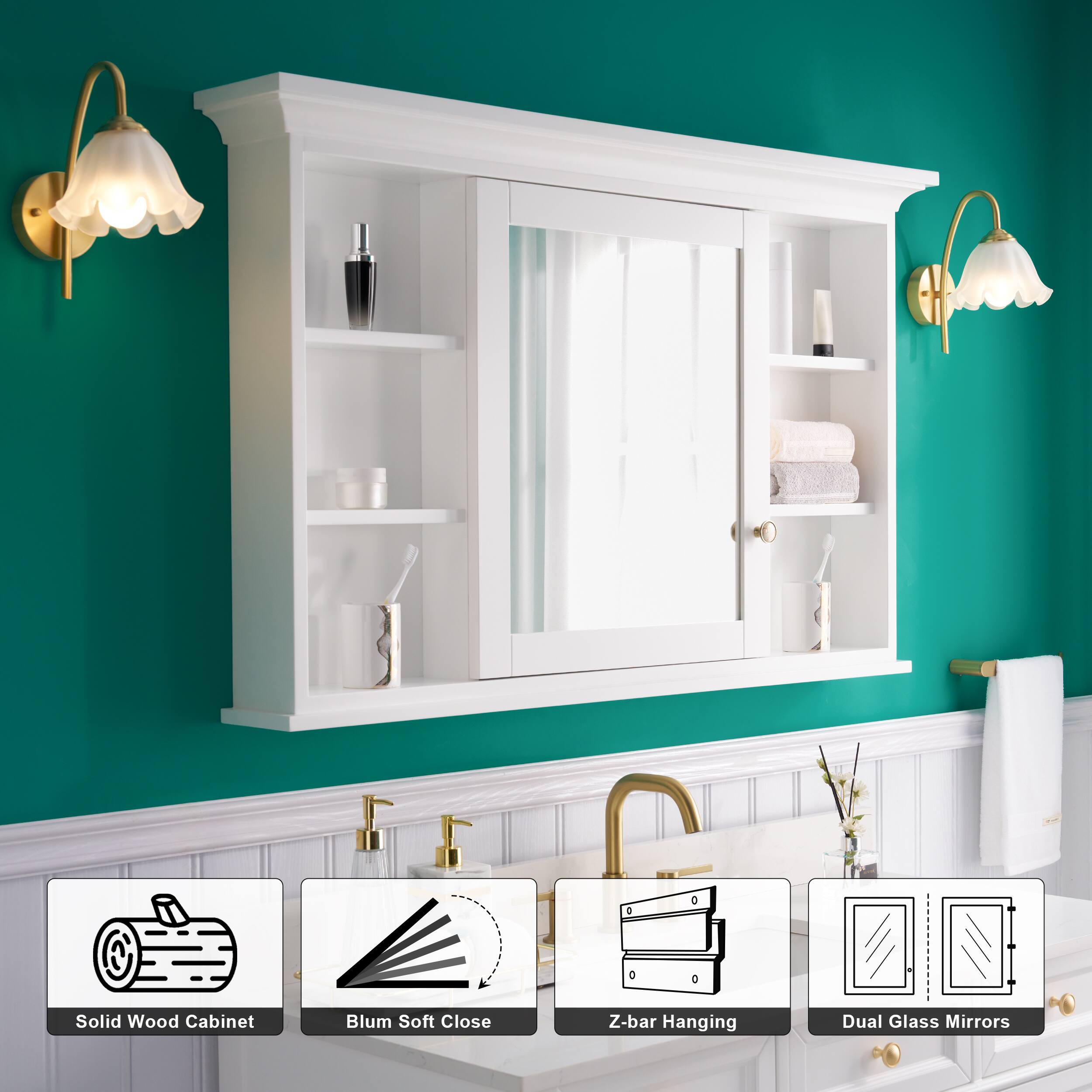 Solid Wood Cabinet Blum Soft Close Z-bar Hanging Dual Glass Mirrors