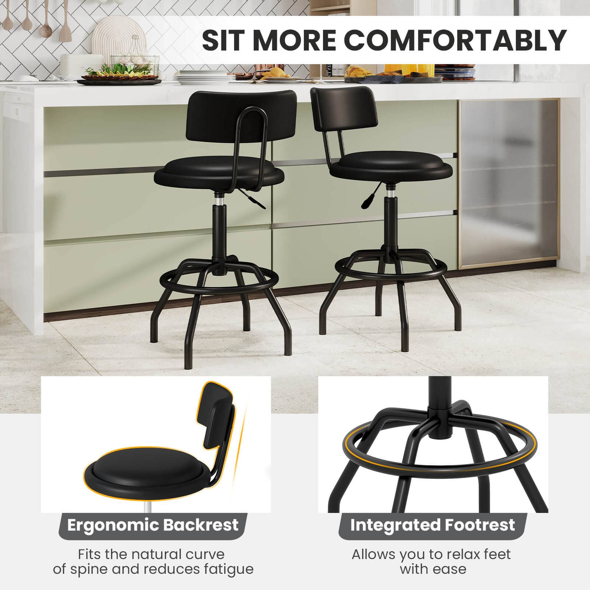 SIT MORE COMFORTABLY

Ergonomic Backrest  
Fits the natural curve of spine and reduces fatigue

Integrated Footrest  
Allows you to relax feet with ease