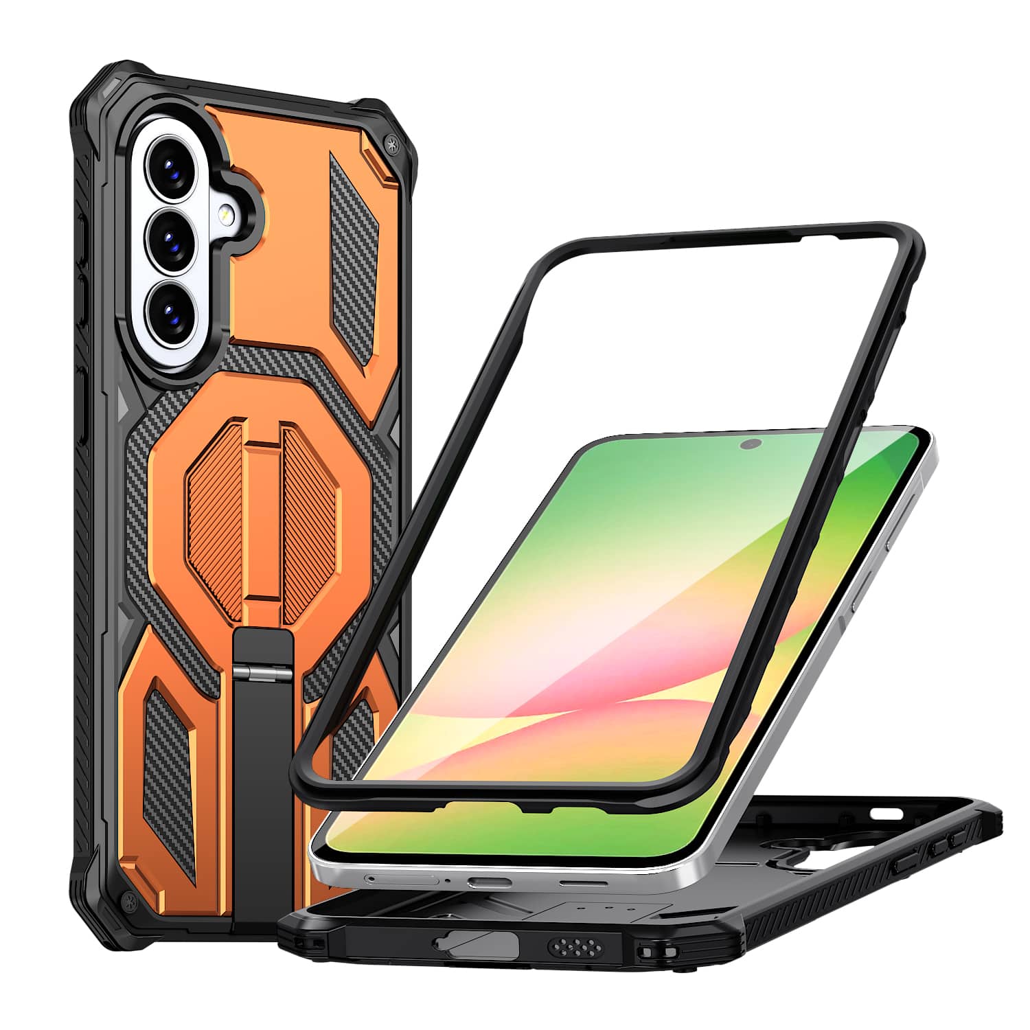 Dteck - Heavy Duty Rugged Magnetic Case For Samsung Galaxy A37 5G, Foldable Kickstand Shockproof Protection Cover - Orange price history on PriceWatchPro