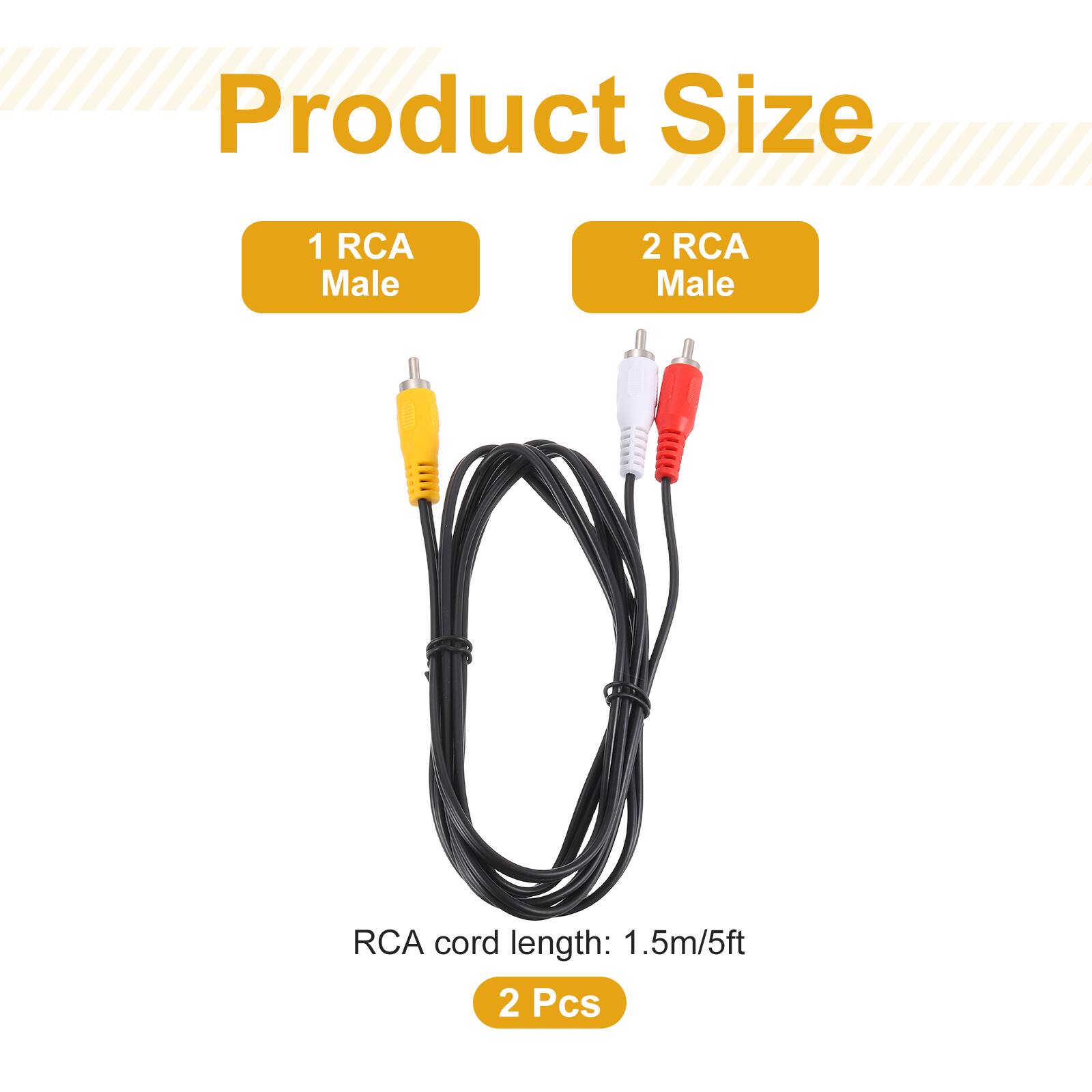 Product Size  
1 RCA Male  
2 RCA Male  
RCA cord length: 1.5m/5ft  
2 Pcs
