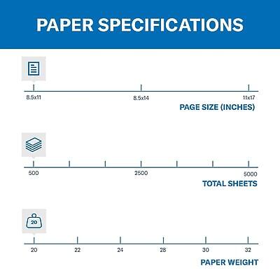 PAPER SPECIFICATIONS

PAGE SIZE (INCHES)
- 8.5x11
- 8.5x14
- 11x17

TOTAL SHEETS
- 500
- 2500
- 5000

PAPER WEIGHT
- 20
- 22
- 24
- 28
- 30
- 32