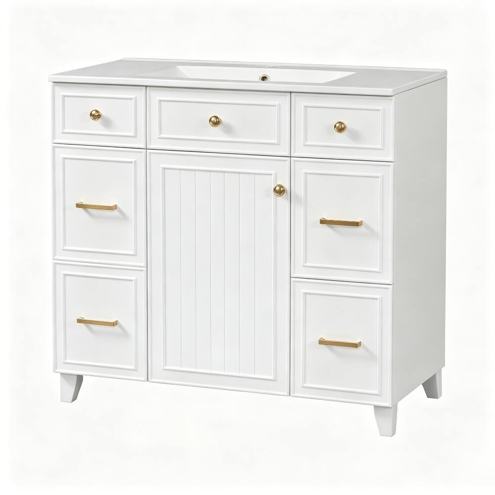 Alt View 10. Loheer - Loheer 36 inch white bathroom vanity with sink Solid Wood Freestanding - White.
