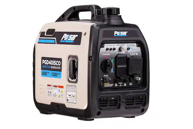 Pu sar
PGD40iSCO
INVERTER GENERATOR
4000 PEAK / 3200 RATED
CIRCUIT BREAKER
AC 120V 20A
AC 120V 30A
MULTI-SWITCH
LOW IDLE
ON
OFF
PARALLEL
CAUTION
A CAUTION
WARNING
DANGER
STARTER
LOW OIL
OVERLOAD
SURGE
RUN
STOP
POWER TO RESET
LOW IDLE
ON
OFF
A CAUTION
WARNING
DANGER
EMERGENCY STOP - PUSH
CAUTION
CAUTION