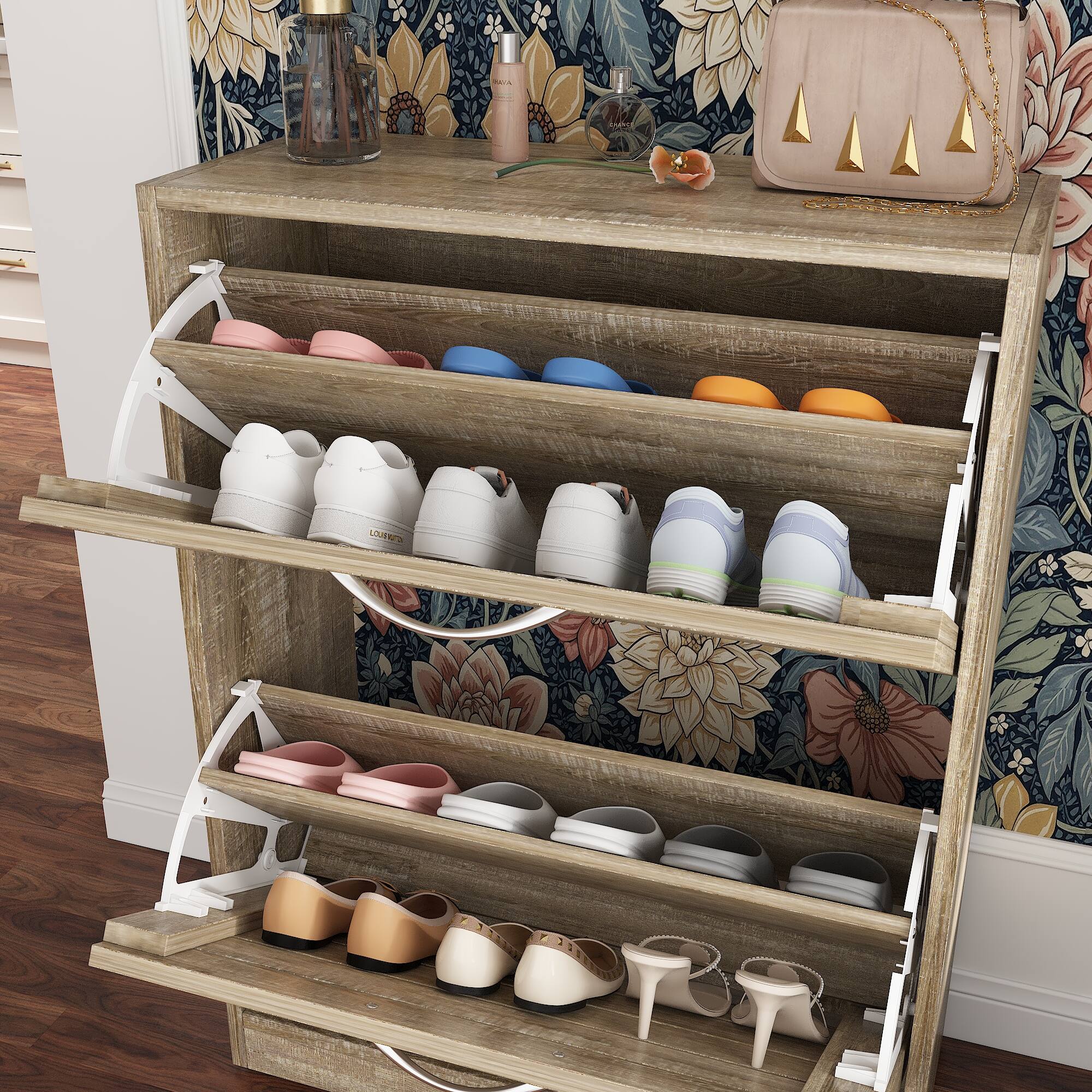 Alt View 6. Famapy - Famapy Shoe Cabinet Flip - Down Desigh Shoe Racks Rustic Charm, Smart Storage - Wooden.