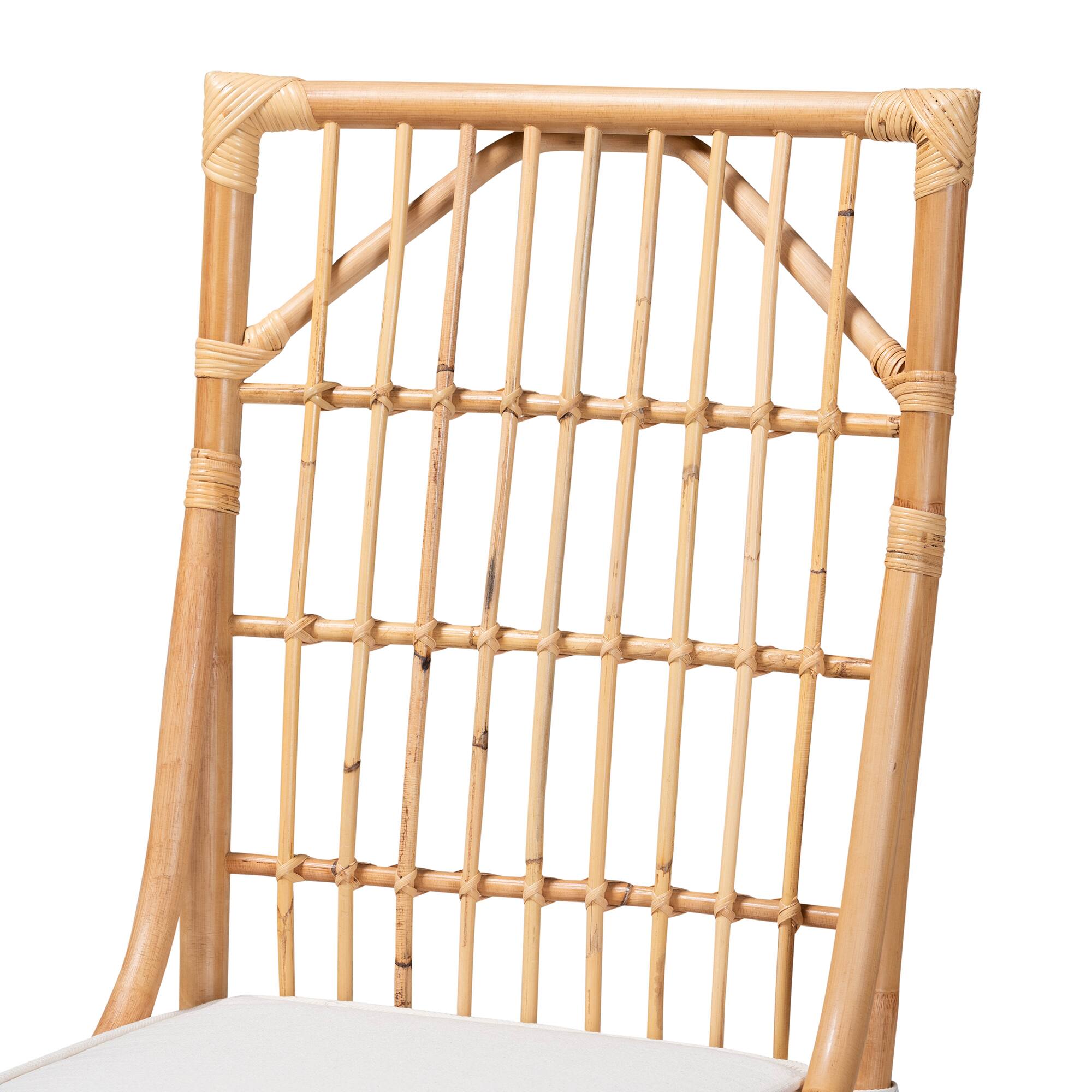 Alt View 1. bali & pari - Rose Modern Bohemian Fabric Upholstered and Rattan Dining Chair - White/Natural Brown.