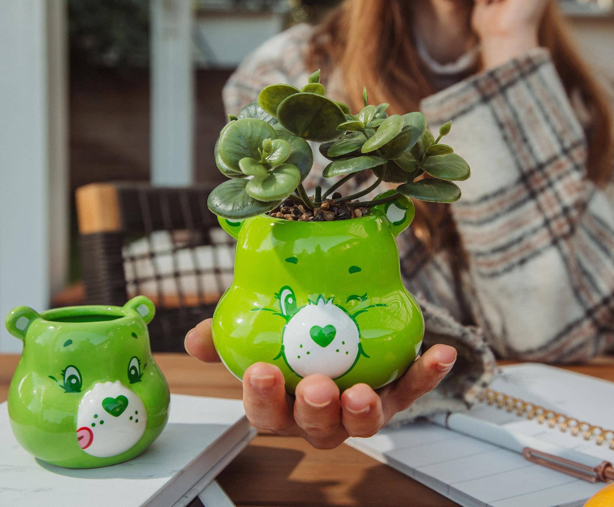 Alt View 4. Silver Buffalo - Care Bears Good Luck Bear 5-Inch Ceramic Mini Planter With Artificial Succulent - Green.