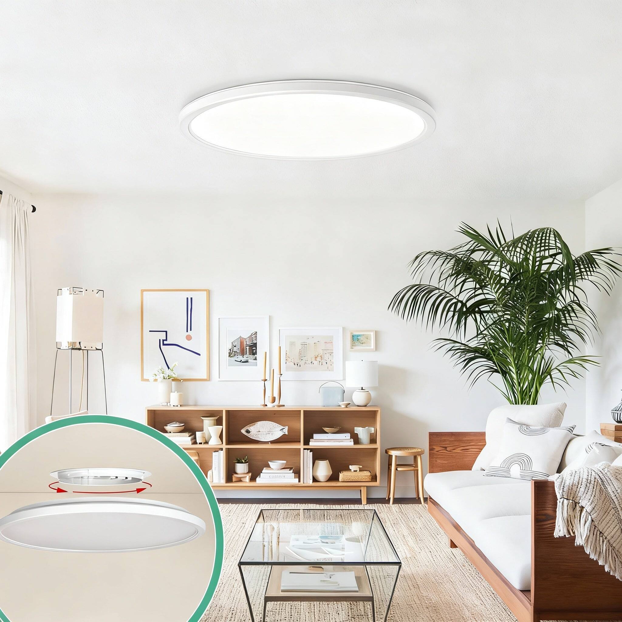 Angle. Nordic Hygge - 15-Inch Large Flush Mount LED Ceiling Light Fixtures (2-Pack) in White.