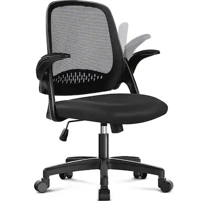 Front. Celtoss - Ergonomic Office Chair, Mesh Back with Flip-Up Arms, Lumbar Support, Adjustable Height & Rolling Wheels - Plastic Base-Black.