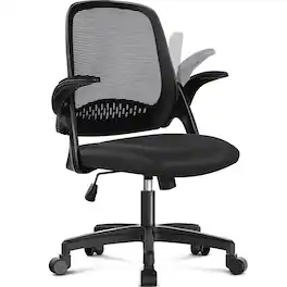 Neo Chair - Ergonomic Office Chair, Mesh Back with Flip-Up Arms, Lumbar Support, Adjustable Height & Rolling Wheels - Plastic Base-Black