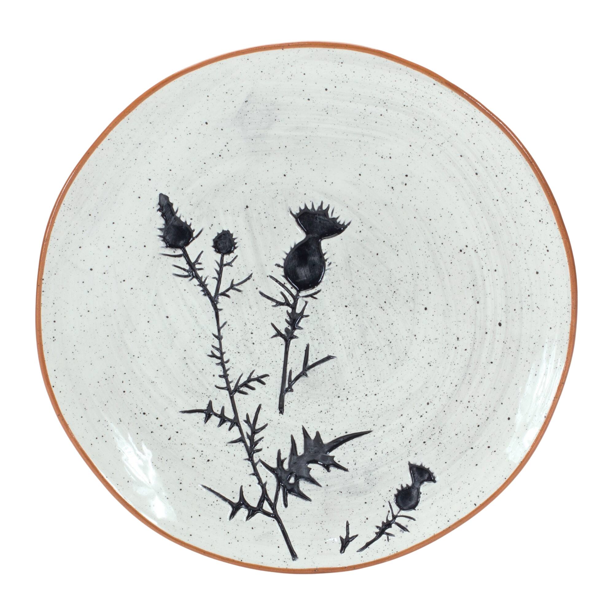 Back. BreeBe - Rustic Thistle Etched Plate with Speckled Finish (Set of 4) - Black, White.