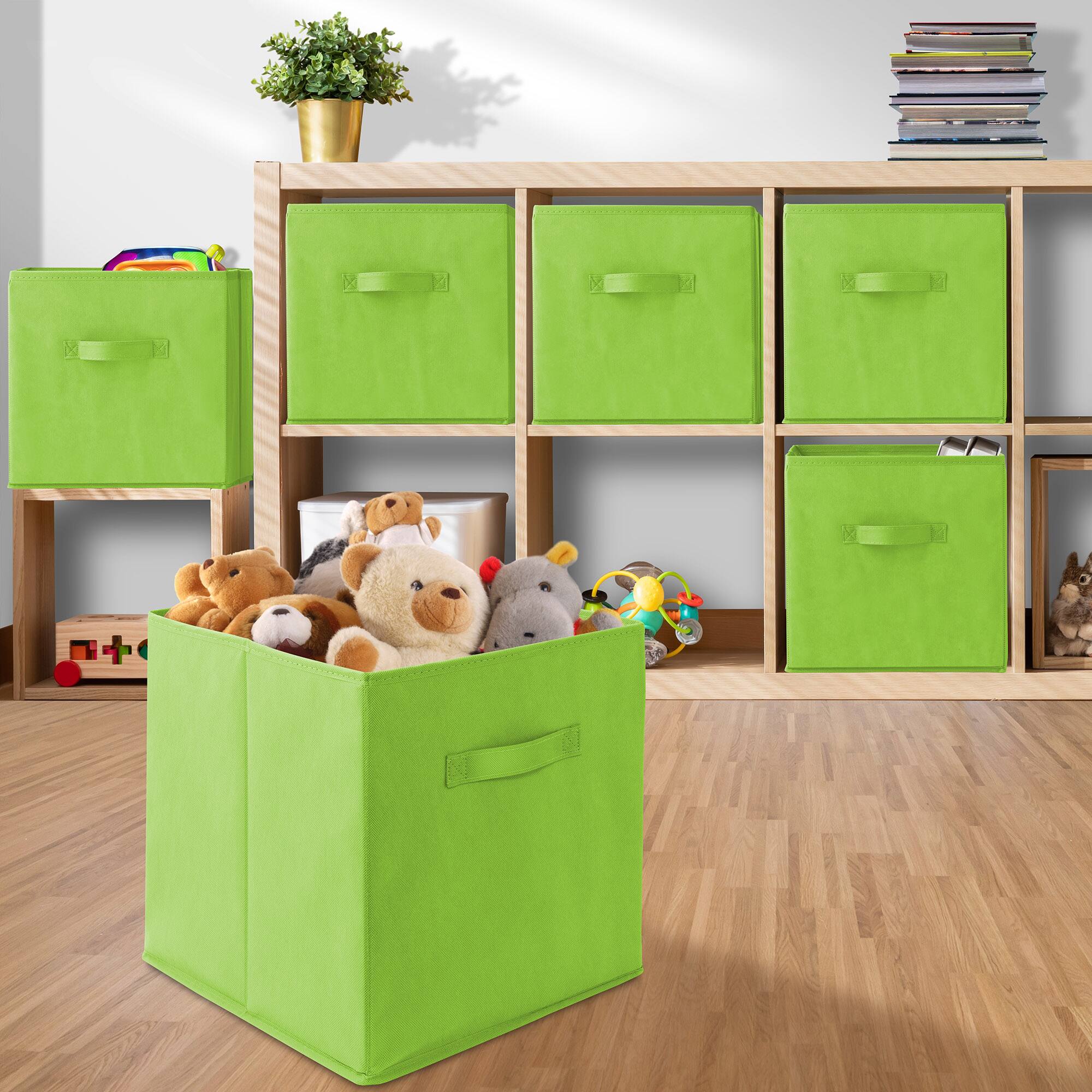 Alt View 4. Casafield - (Set of 12) Collapsible Fabric Cubes - Storage Bins - Lime Green.