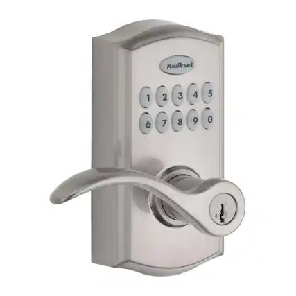 Front. Kwikset - Kwikset SmartKey Satin Nickel Metal Electronic Touch Pad Entry Lever.