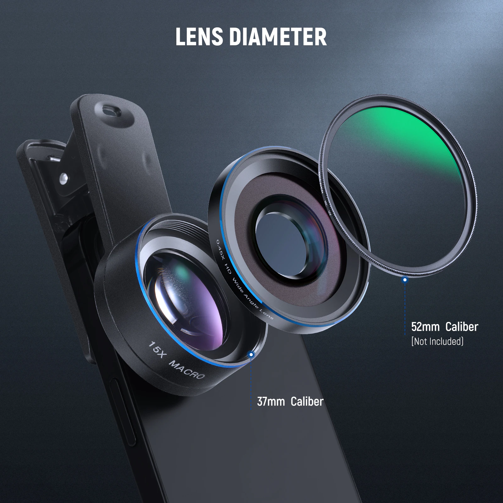 LENS DIAMETER XSFO OM HD Wide Angle 1.15X MACRO 37mm Caliber 52mm Caliber [Not Included]