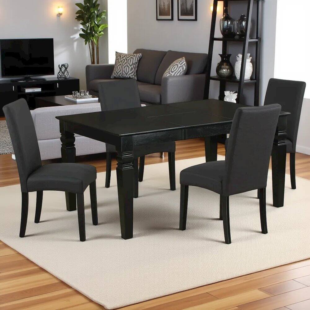 Back. FurniFact - Elegant Black Dining Room Table Set – Kitchen Table and Chairs for 4 - Brown.