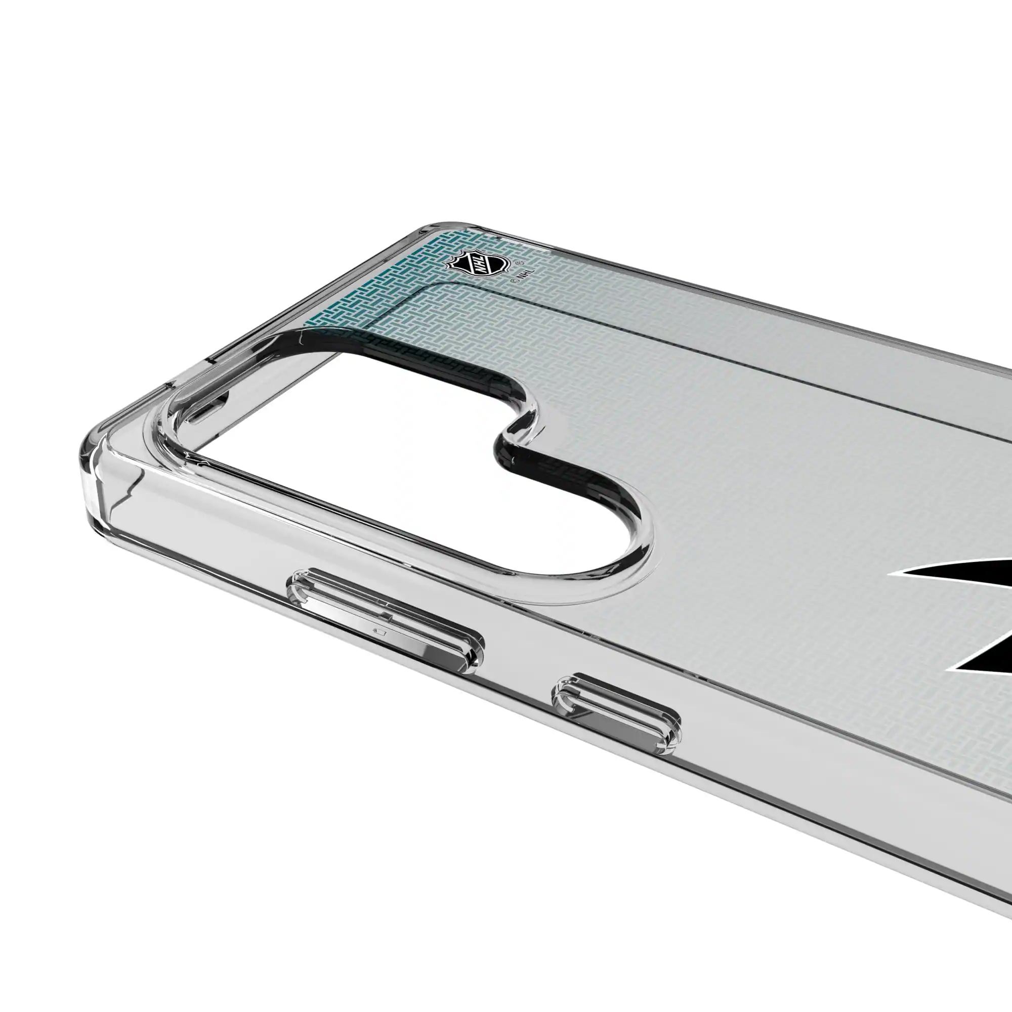 Alt View 2. Keyscaper - San Jose Sharks Linen Logo Galaxy Clear Case - S23 Ultra - Multicolor.