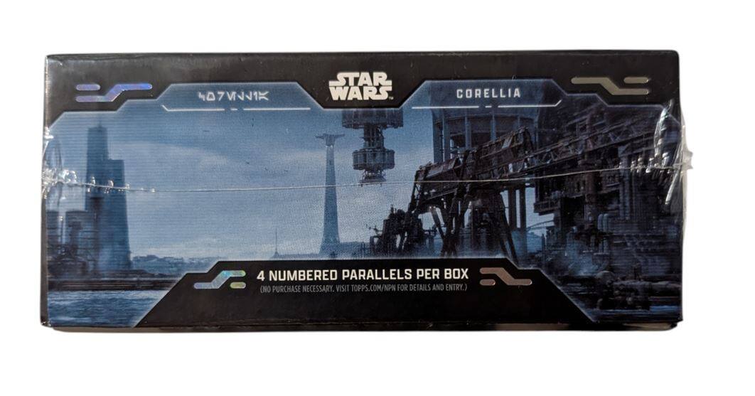 2 07VVJIK STAR WARS CORELLIA 1  
4 NUMBERED PARALLELS PER BOX  
(NO PURCHASE NECESSARY. VISIT TOPPS.COM/NPN FOR DETAILS AND ENTRY.)