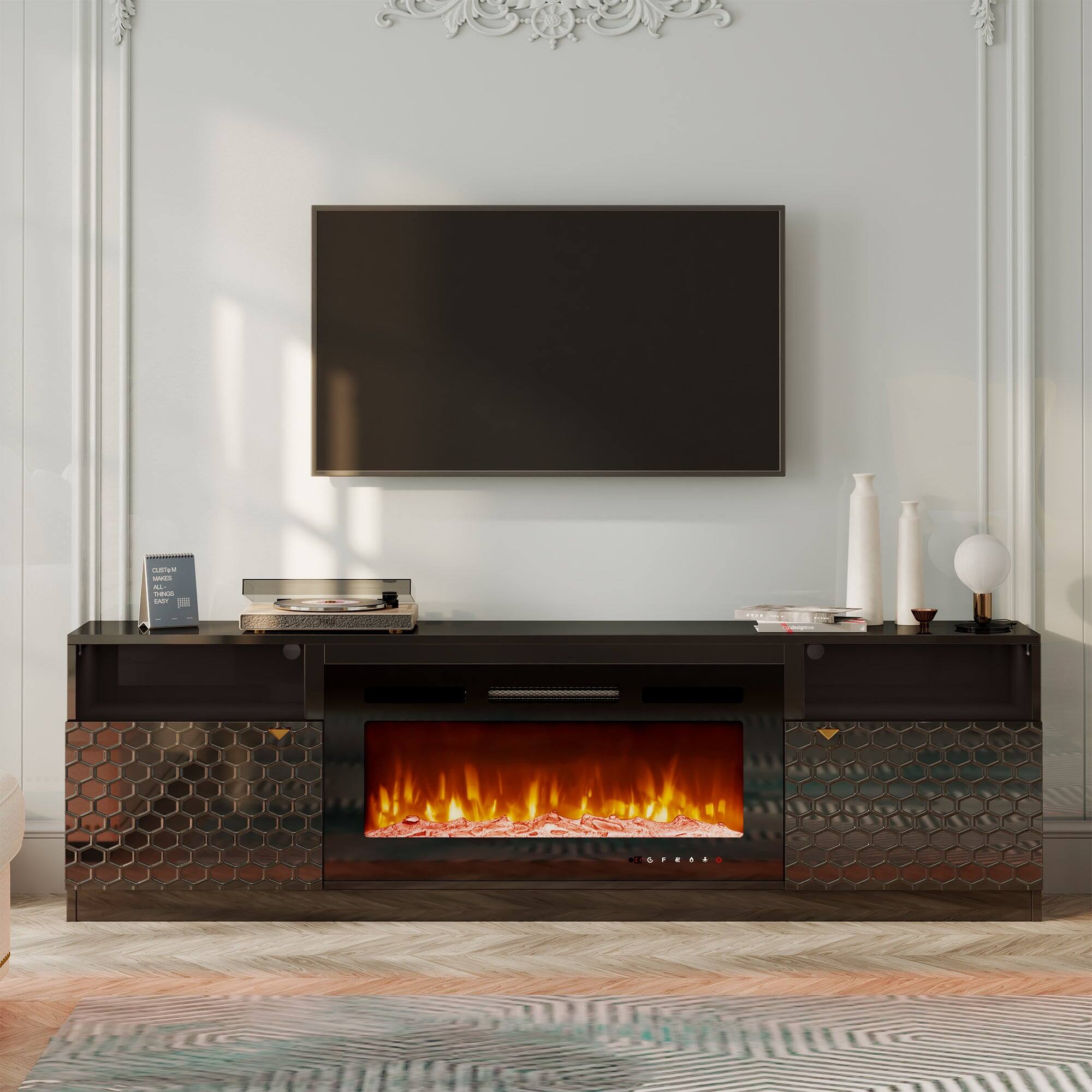 Alt View 2. Boyel Living - Multifunctional Electric Fireplace TV Stand - Black.