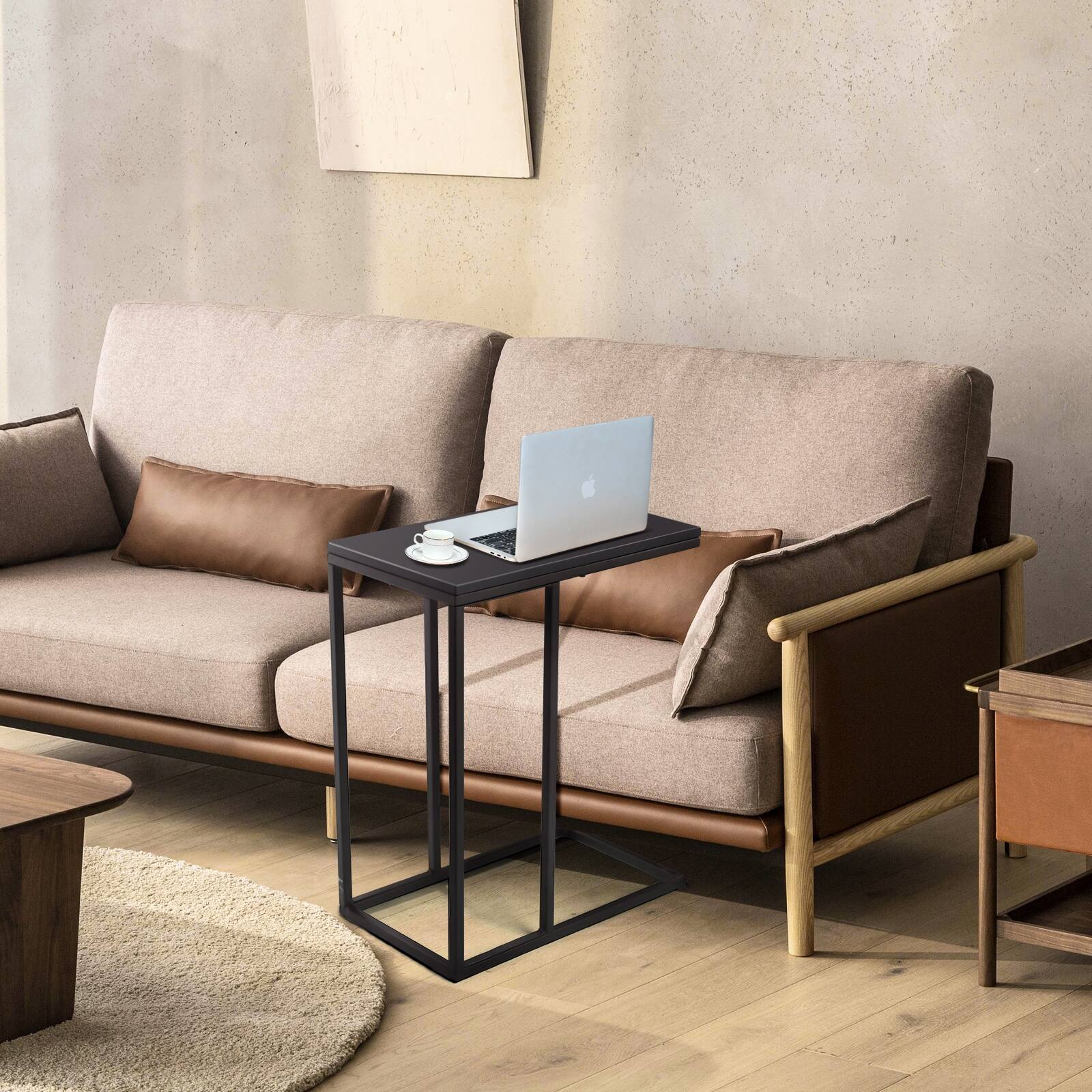 Left. Sugift - Tray Sofa Side End Table - Black.