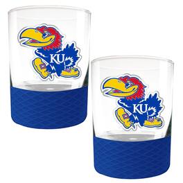 Great American Products - Kansas Jayhawks 2-Pack 14oz. Rocks Glass Set with Silcone Grip - Blue