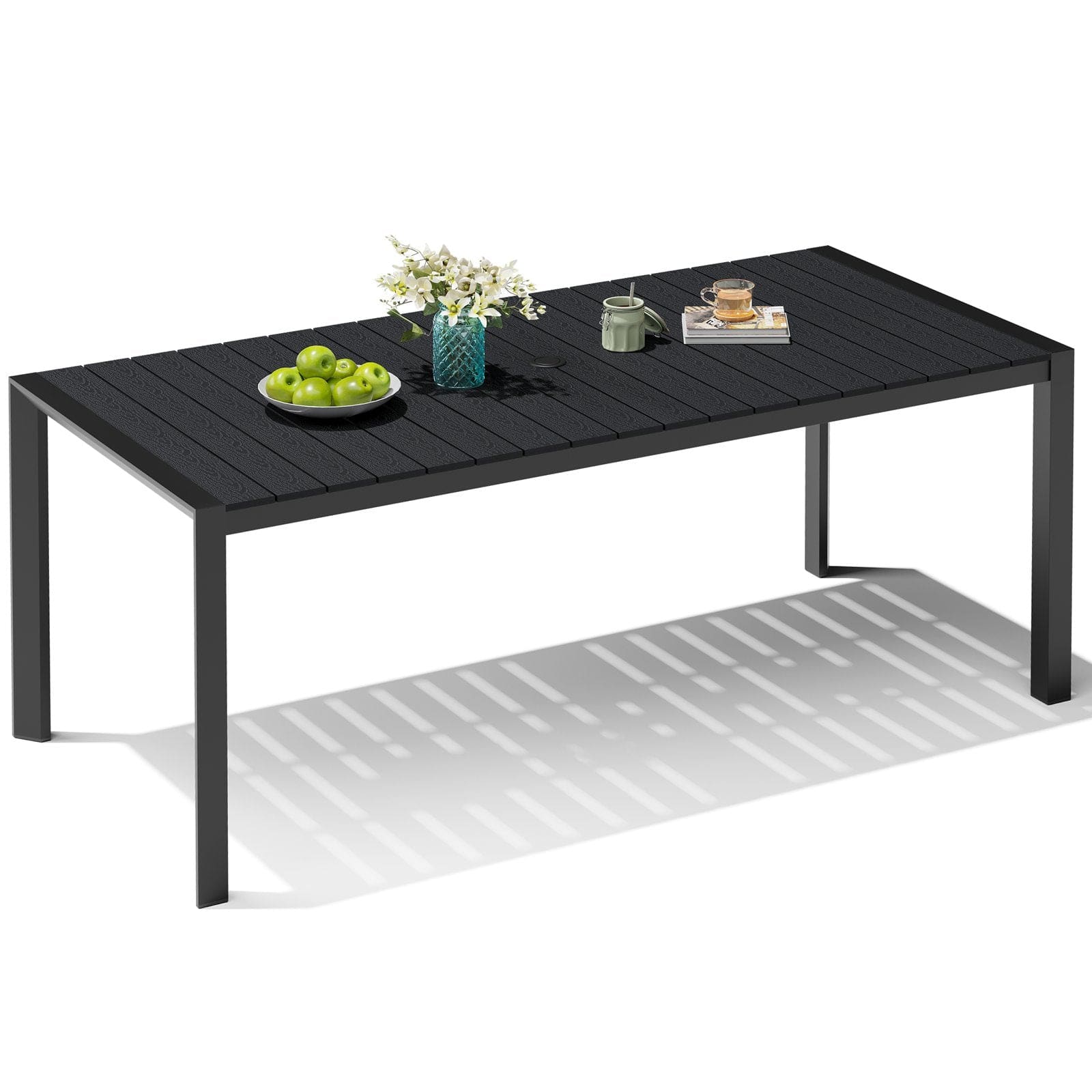 Crestlive Products - Patio Dining Table with Umbrella Hole - Black