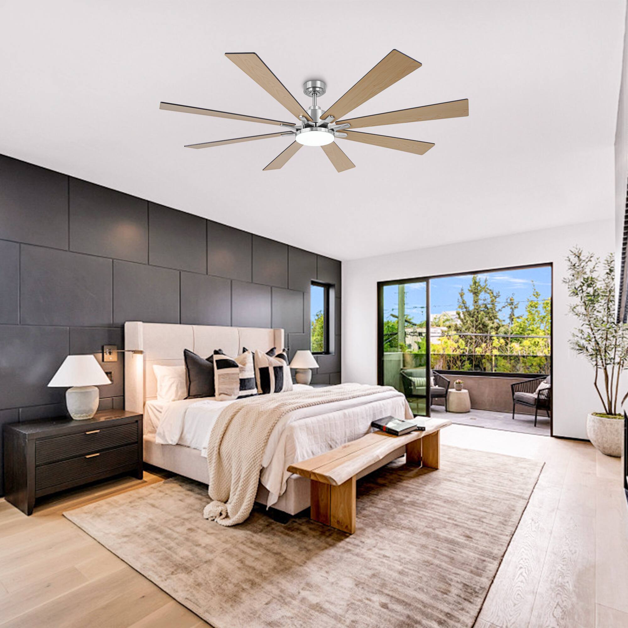 Back. Vaczon - 72" Brushed Nickel Large Smart Ceiling Fan with Light and APP Control, Reversible Blades - Nickel.