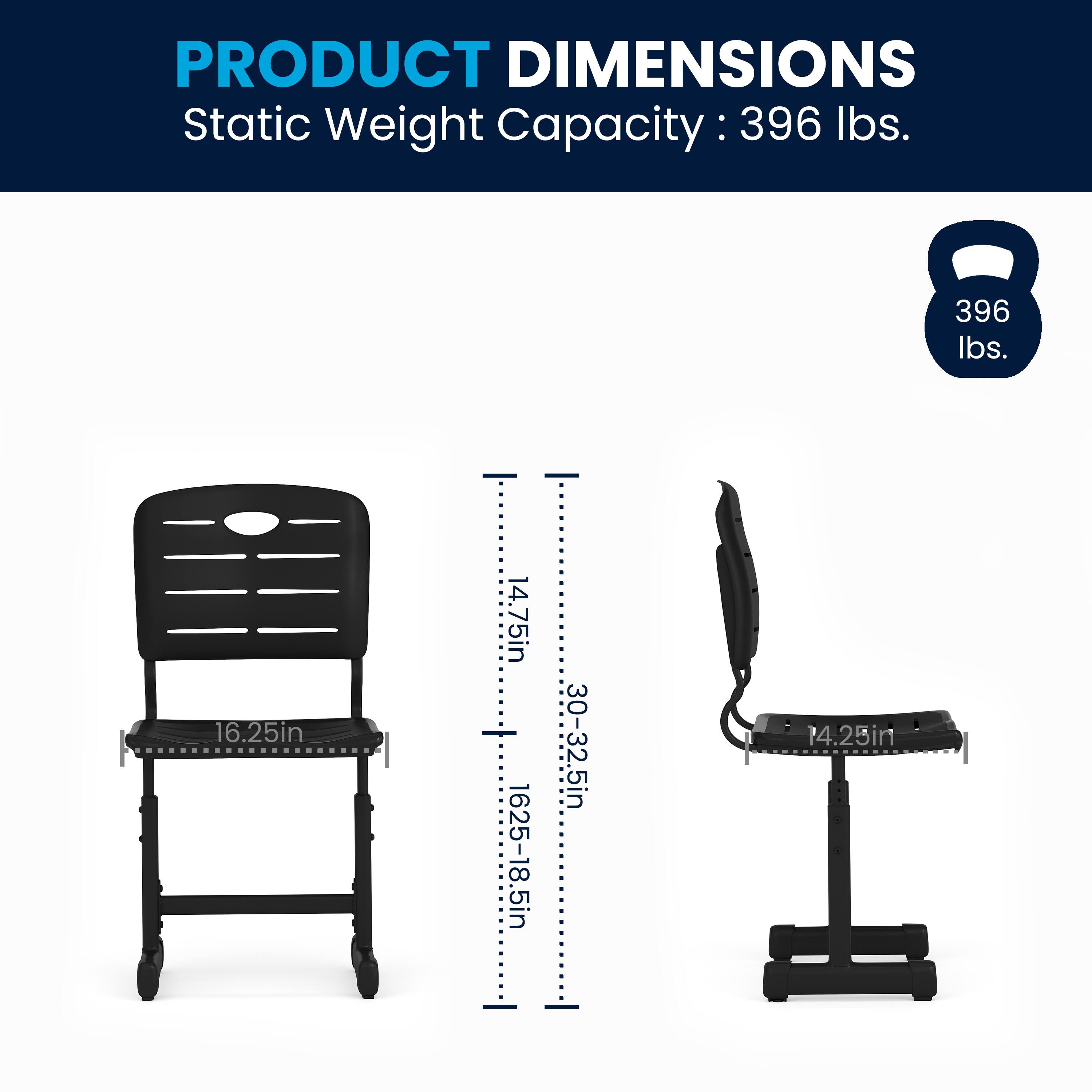 PRODUCT DIMENSIONS  
Static Weight Capacity: 396 lbs.  
16.25in  
14.75in  
16.25-18.5in  
30-32.5in  
14.25in
