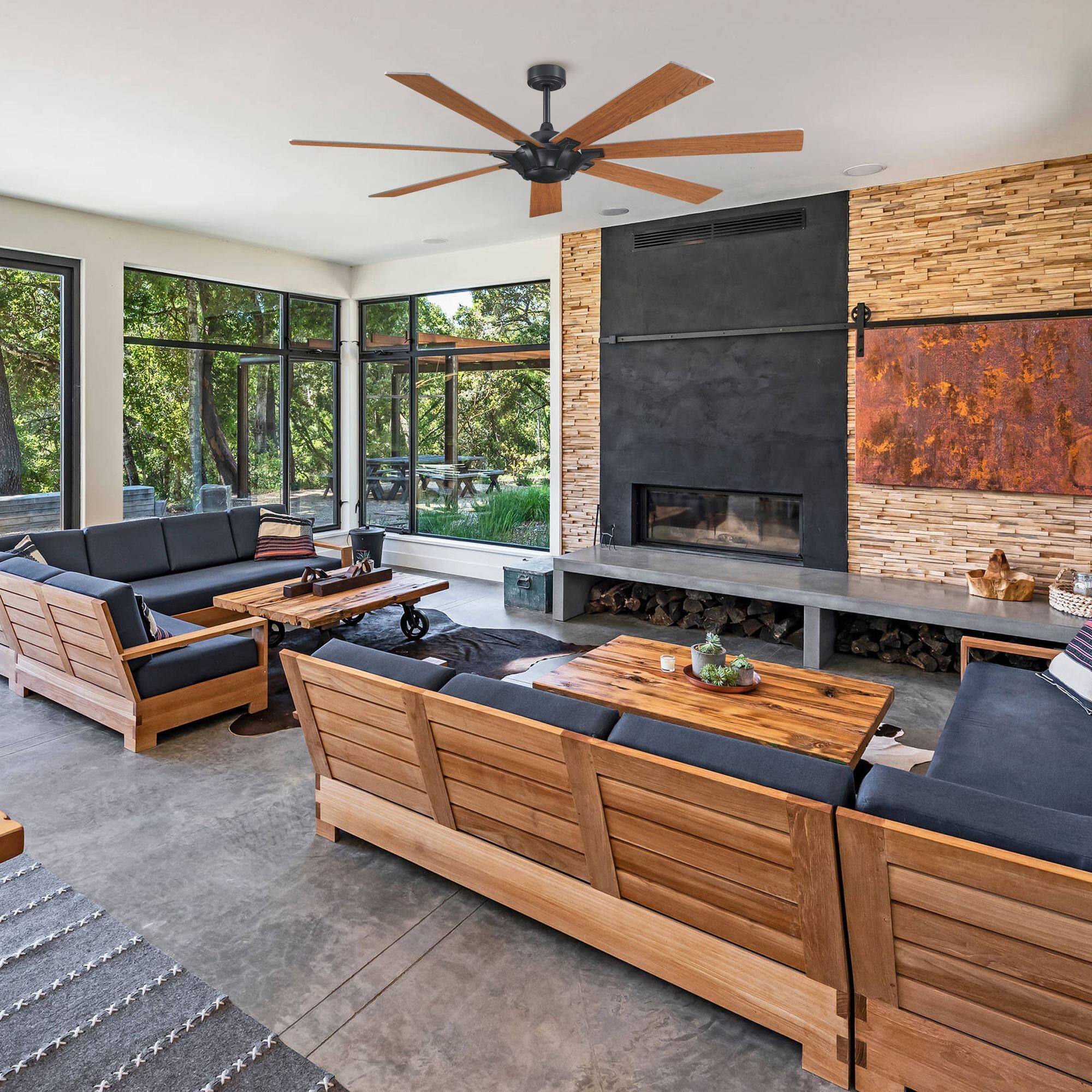 Angle. Parrot Uncle - 72 in. Matte Black Industrial Reversible Blades Ceiling Fan with Remote without Light - Black.