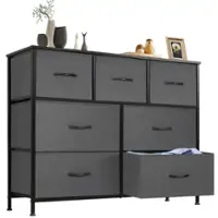 Bestier - 7 Drawer 39.3 in.W Fabric Storage Tower Dresser Wooden Top for Kid Room, Closet, Entryway, Nursery - Gray - Front_Zoom