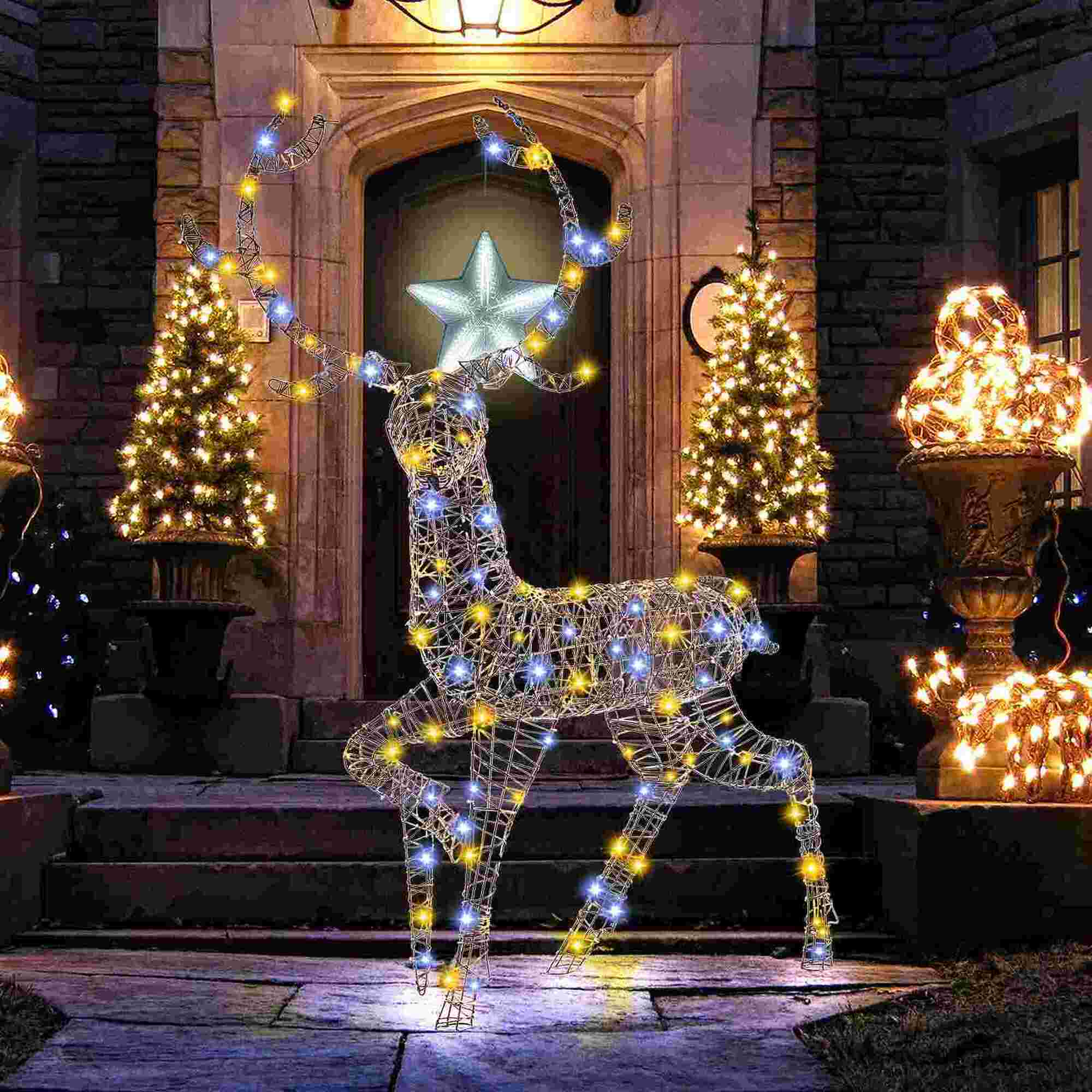Alt View 2. Costway - Costway 4.6FT Pre-Lit Christmas Reindeer with 170 Bright LED Lights Zip Ties Ground Stakes - Brown.