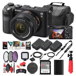 Sony - Alpha a7C Mirrorless Camera with 28-60mm Lens Black Bundle + 64GB Card + 2 Batteries + Case + Charger + More