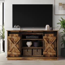 ChaletPosh - Vintage-Inspired TV Stand Console with Sliding Barn Doors - Walnut