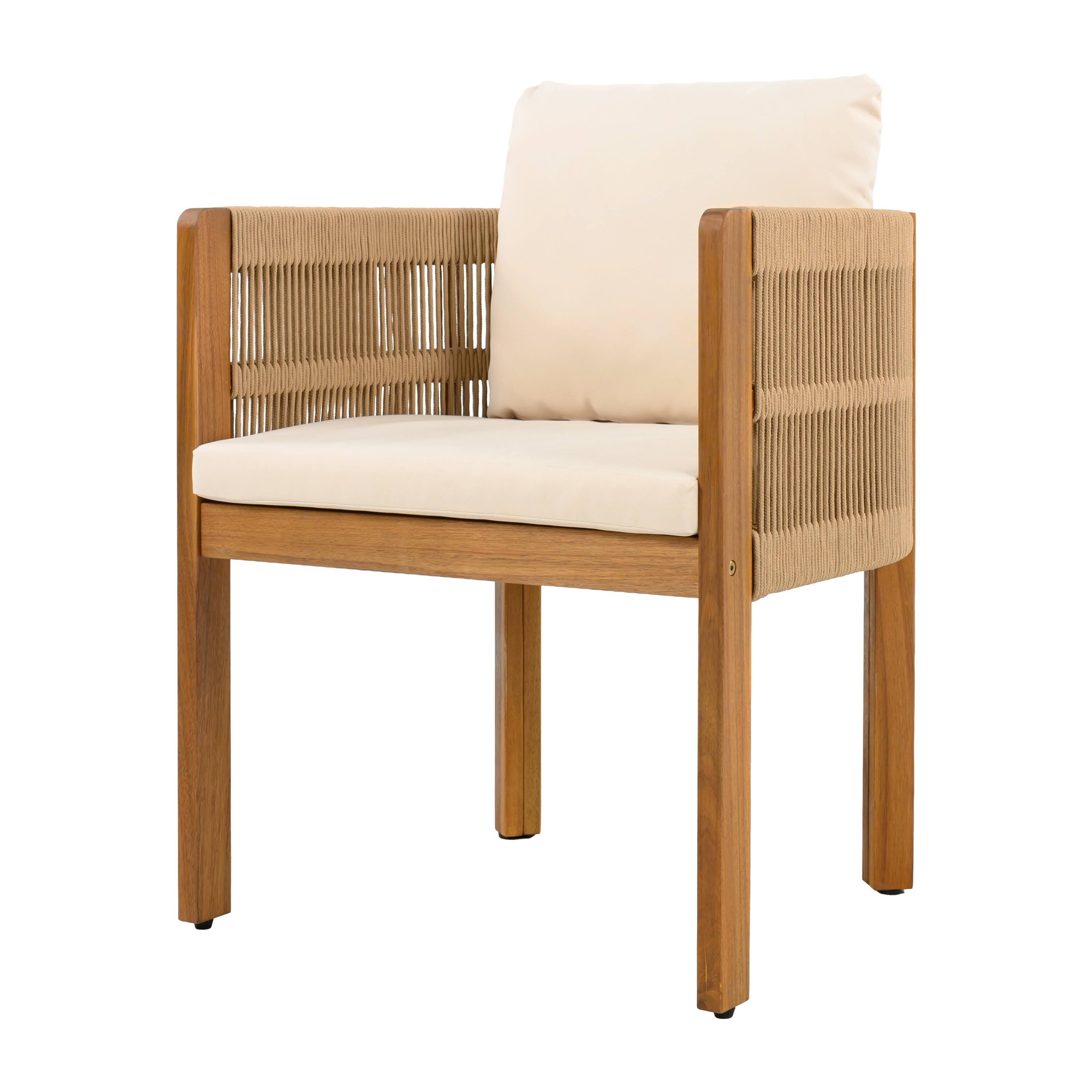 Alt View 1. Mondawe - Set of 2 Acacia Wood Outdoor Dining Chairs with Cushions - Beige.