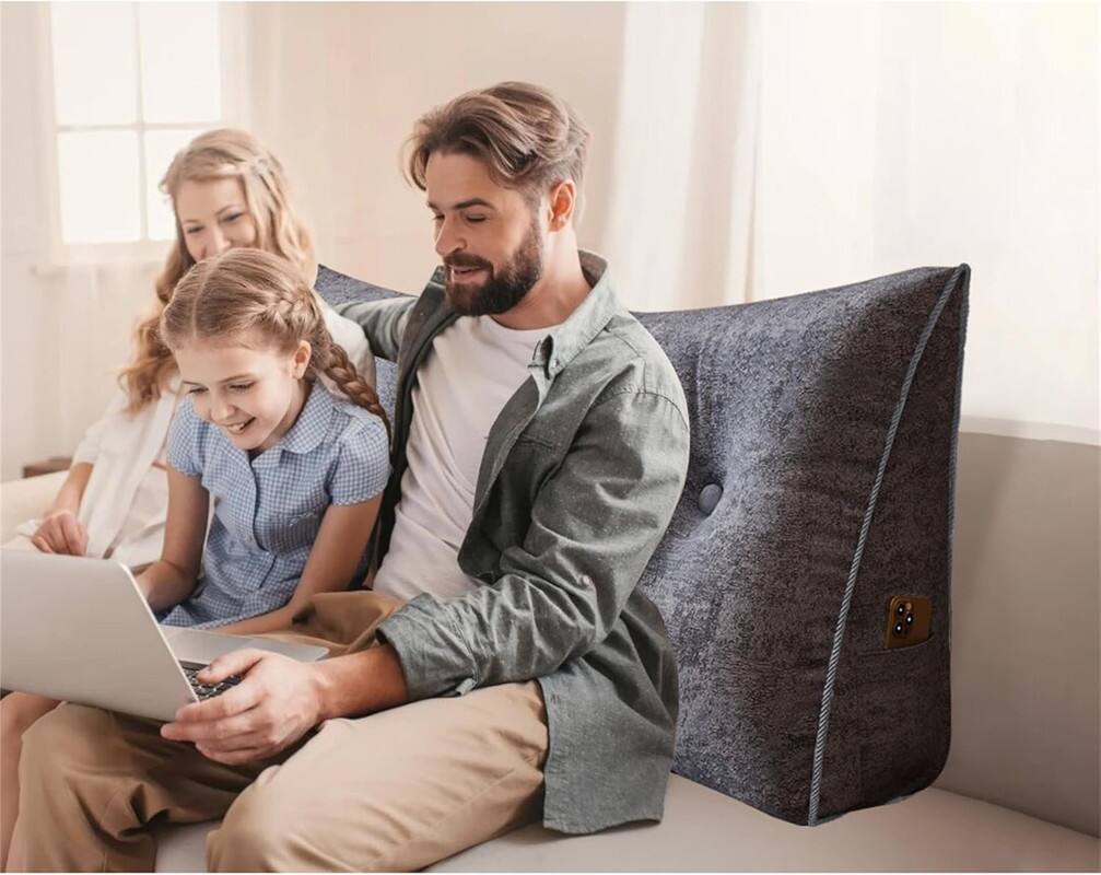 Left. wowmax - King Size Gray Wedge - Extra Large Plush Triangle Reading Pillow for Bed Back Support - Grey.